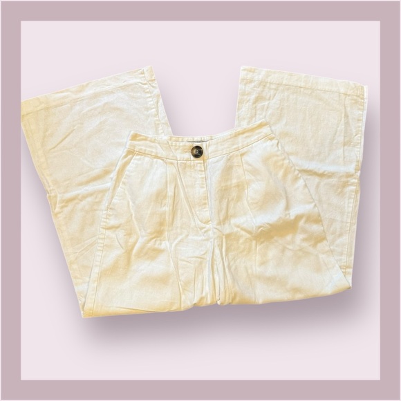 ASOS Off White Cropped Wide Leg Linen Pants - Picture 3 of 6